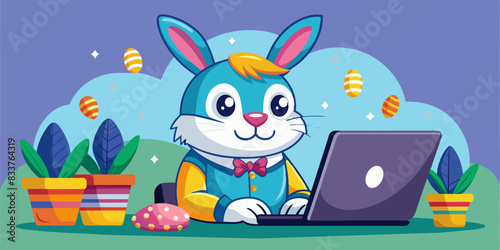 Programmer easter bunny on laptop