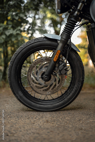 Close-up photo of a motorcycle wheel