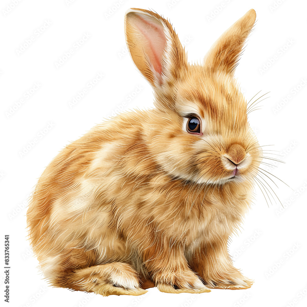 Adorable fluffy brown rabbit sitting upright with a cute expression, perfect for Easter and pet-themed designs.