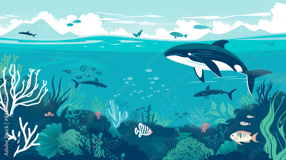 Naklejka premium Scenic underwater view with marine life.