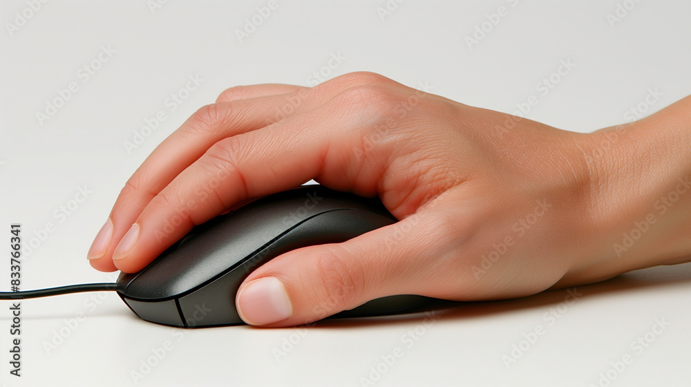 Close-up of a hand using a computer mouse. Close-up of a hand using a computer mouse.