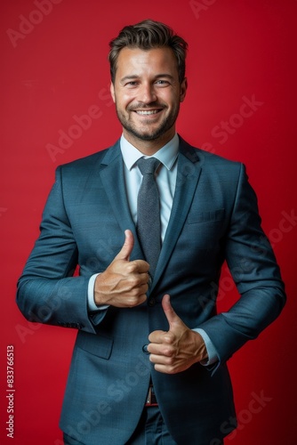 Businessman in Suit Giving Thumbs Up