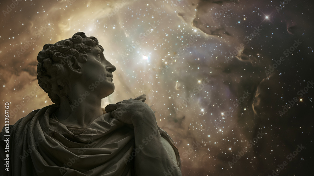 Classical statue with a celestial backdrop of stars. Classical statue with a celestial backdrop of stars.