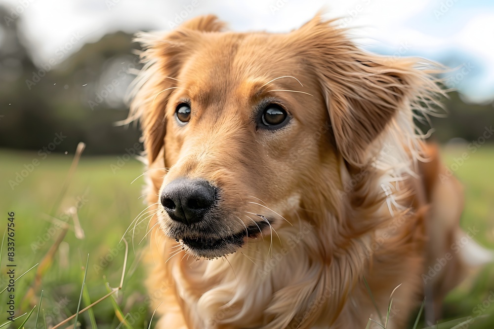 Golden Retriever Puppy Playing Fetch in Grassy Field