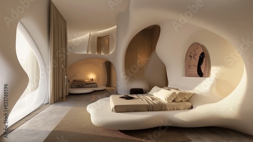 futuristic biomorphic bedroom designs interior photo