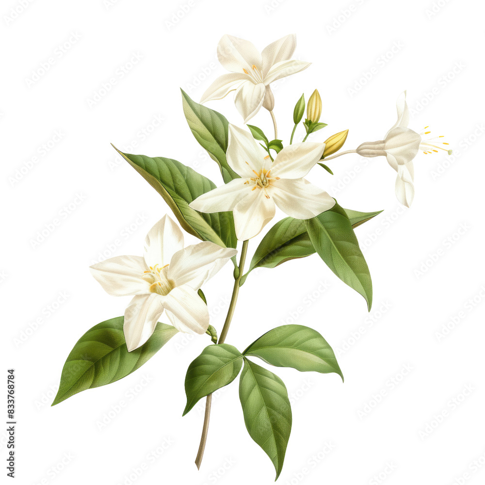 Fototapeta premium Bouquet of lilies with lily of the valley isolated, showcasing pink, white, and yellow flowers in full bloom surrounded by green leaves, capturing the beauty of spring flora
