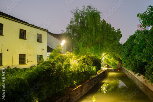 Wuliuxiang History Block canal night scenery in Hangzhou, China