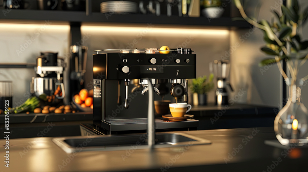 A coffee machine pours coffee into a cup in the morning. A beautiful coffee machine brews and pours coffee in a large office. A coffee machine pours coffee into a cup in the morning. A beautiful coffee machine brews and pours coffee in a large office.