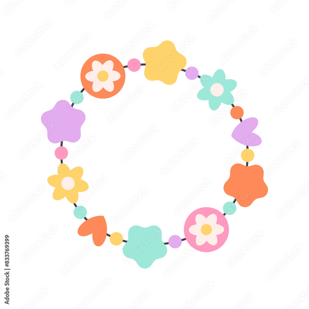 Kids jewelry. Colorful handmade bracelet with plastic beads. Friendship bracelet. Vector illustration in flat style Kids jewelry. Colorful handmade bracelet with plastic beads. Friendship bracelet. Vector illustration in flat style