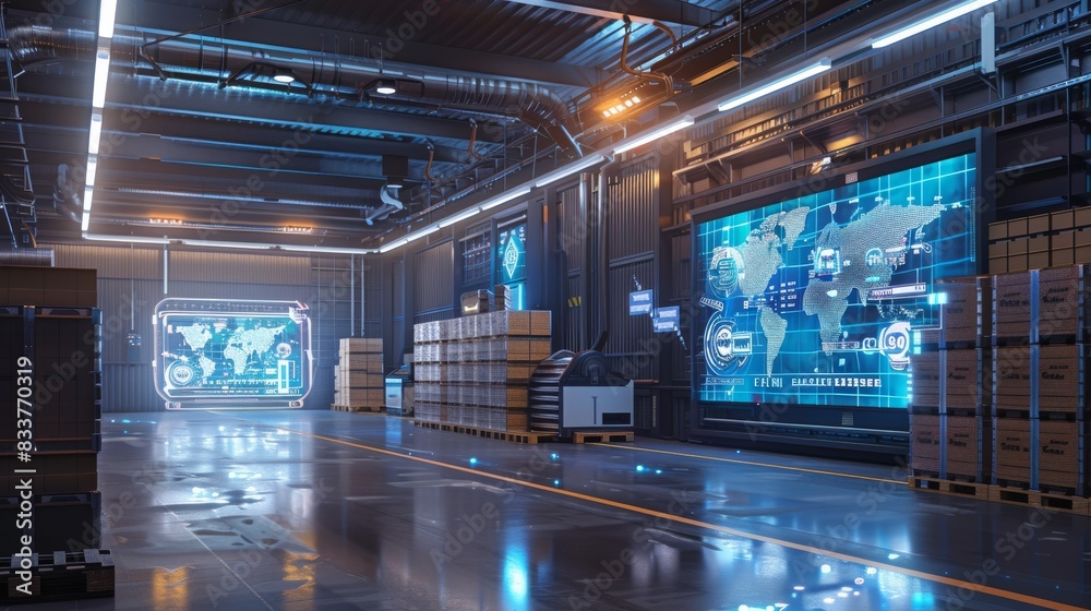 'Future Technology 3D Concept': Automated Warehouse AGV Robots Delivering Cardboard Boxes in Distribution Logistics Center. Automated Guided Vehicles Goods, Products, Packages. 'Future Technology 3D Concept': Automated Warehouse AGV Robots Delivering Cardboard Boxes in Distribution Logistics Center. Automated Guided Vehicles Goods, Products, Packages.