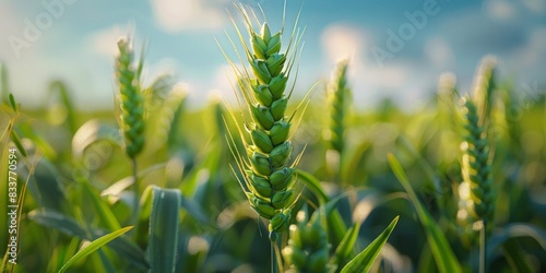 Close Up of a Green Wheat Plant in a Field