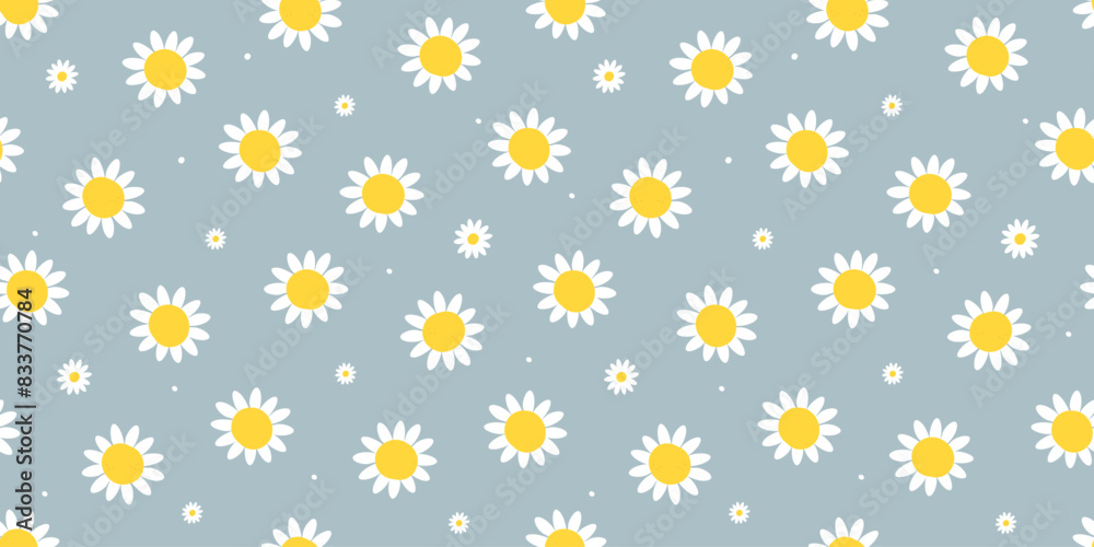 Seamless pattern with abstract daisies. Summer simple floral print. Vector graphics.

