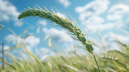 Green Wheat Plant Close Up in Field