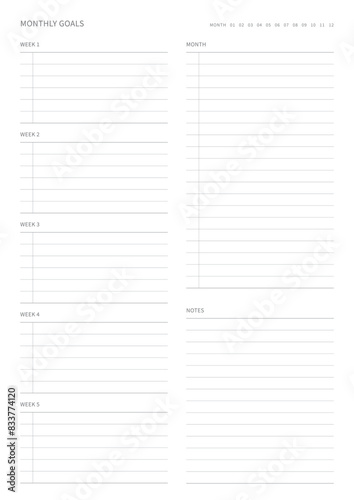 A monthly plan template with a simple and minimal style. Note  scheduler  diary  calendar planner document template illustration.