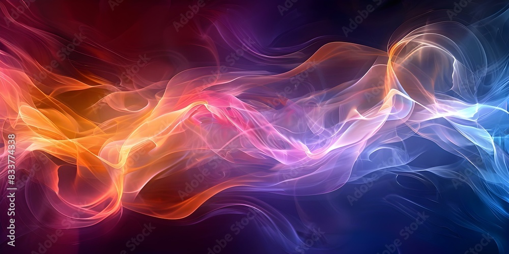 Cream-Colored Swirls of Smoke Dancing Over a Colorful Wave Background. Concept Smoke Art, Colorful Background, Creative Photography, Abstract Images, Swirling Patterns