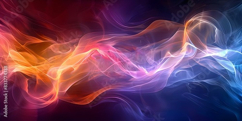 Cream-Colored Swirls of Smoke Dancing Over a Colorful Wave Background. Concept Smoke Art, Colorful Background, Creative Photography, Abstract Images, Swirling Patterns