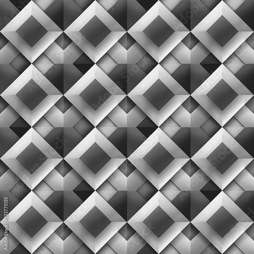 Seamless pattern with alternating squares and grayscale gradients. Geometric abstraction with an elegant and minimalist aesthetic.