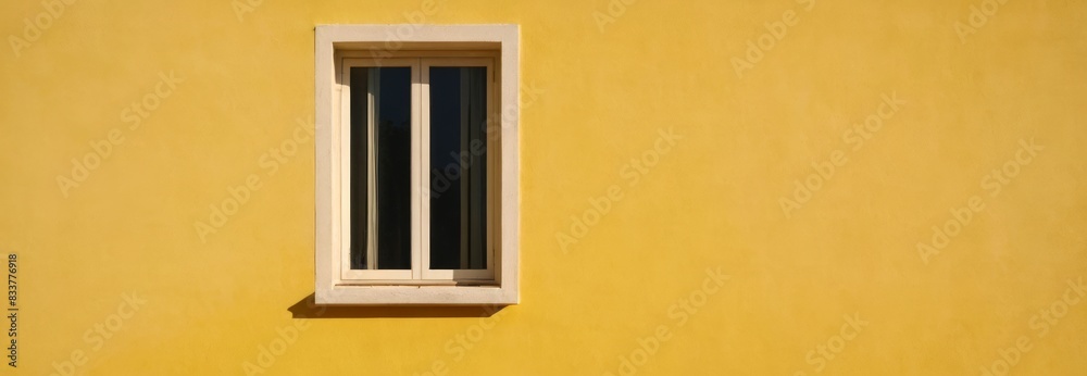 Minimalistic window on a sunny yellow wall, harmony of color and shape in modern architectural design. A concept about color solutions in urban environments and inspiring architectural projects Minimalistic window on a sunny yellow wall, harmony of color and shape in modern architectural design. A concept about color solutions in urban environments and inspiring architectural projects