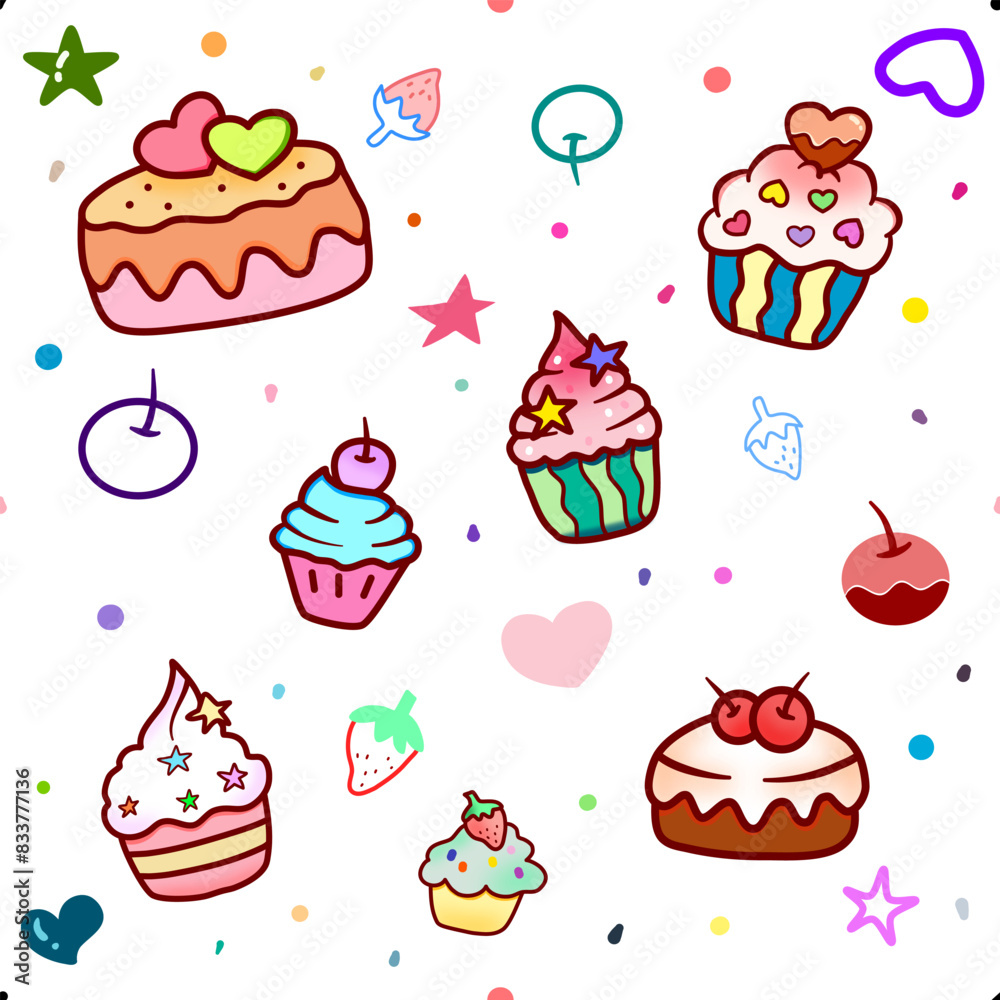 Seamless picture of delicious cake party Can be used to decorate a variety of things.