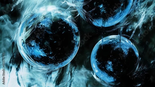 A soothing 3D render of frosty blue abstract spheres photo