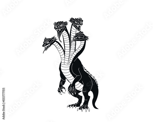Hydra vector illustration.  Snake lake monster. Fairytale animal. Mythical creature. Ancient Greek characters. A monster with several heads. Myths of ancient Rome and Greece. Graphic arts