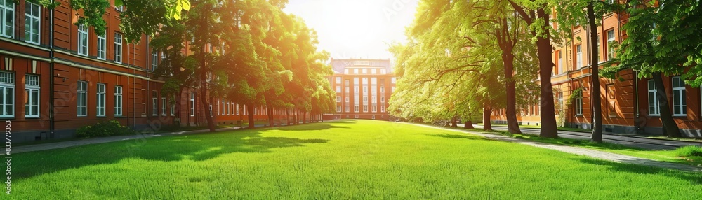 University Ad Mockup Focus on a university campus banner with a green ...