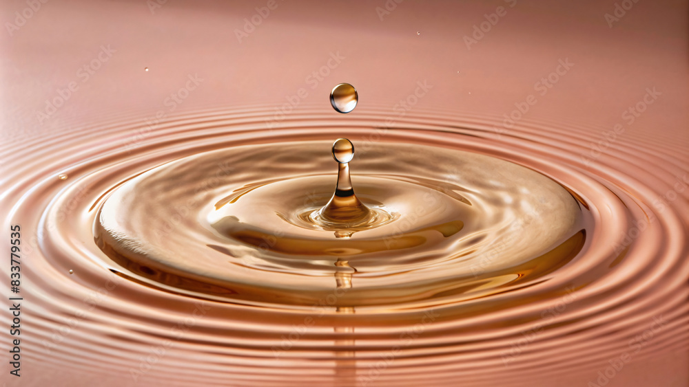 A close-up of a clear water droplet splashing in slow motion, creating ripples