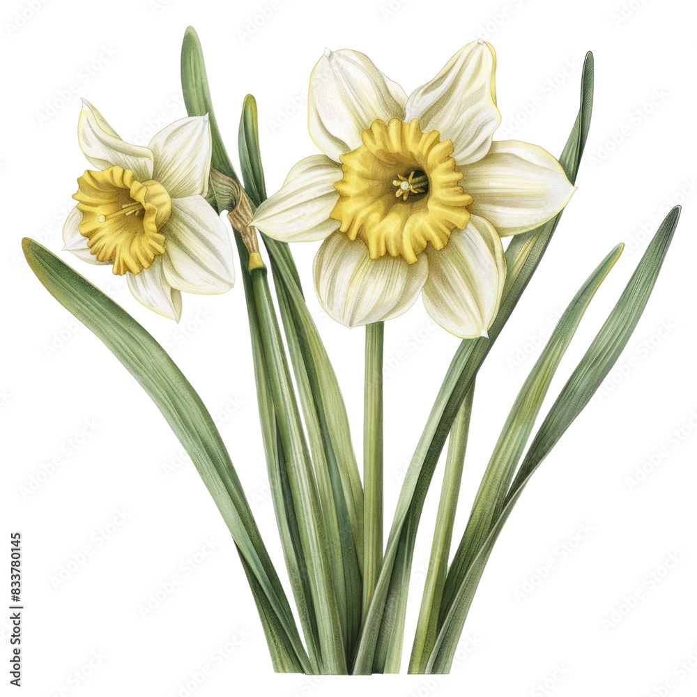 Daffodils isolated on white background in spring bloom Daffodils isolated on white background in spring bloom