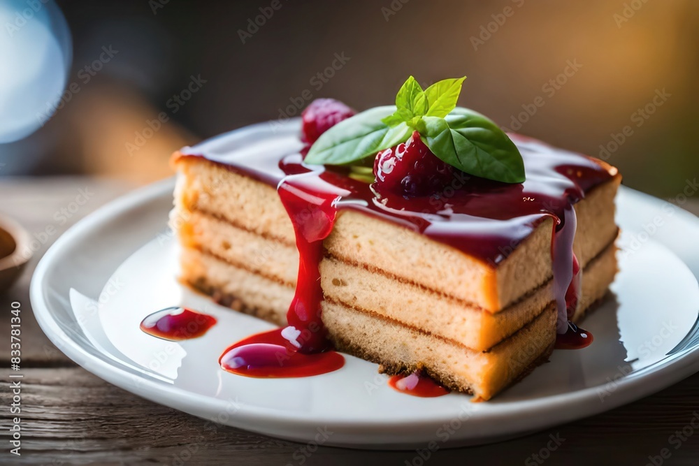 A delicious desserts made of cabbage, honey, strawberry on a plates, mouth-watering stylized. A delicious desserts made of cabbage, honey, strawberry on a plates, mouth-watering stylized.