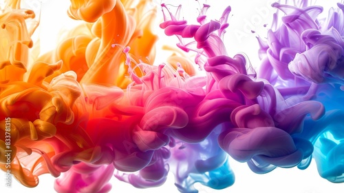 Abstract Ink in Water, High-speed photography of colorful ink dissolving in water, creating fluid and organic shapes photo