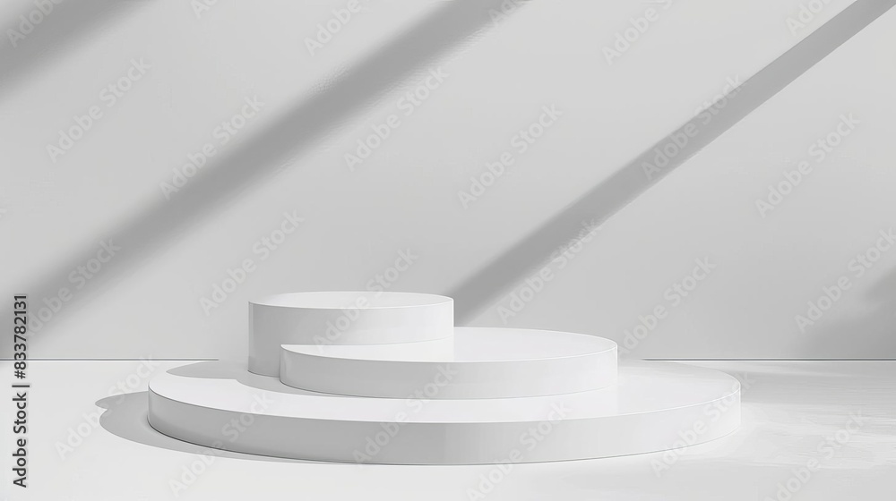 Fototapeta premium abstract white podium display on white background with shadow 3d product presentation mockup