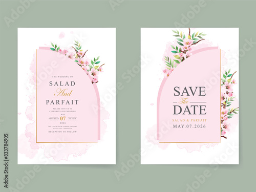 beautiful flower and leaves wedding invitation card template