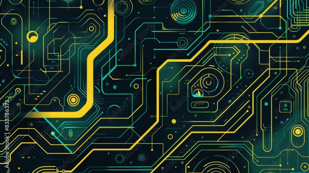 A computer chip with a yellow line running through it A computer chip with a yellow line running through it