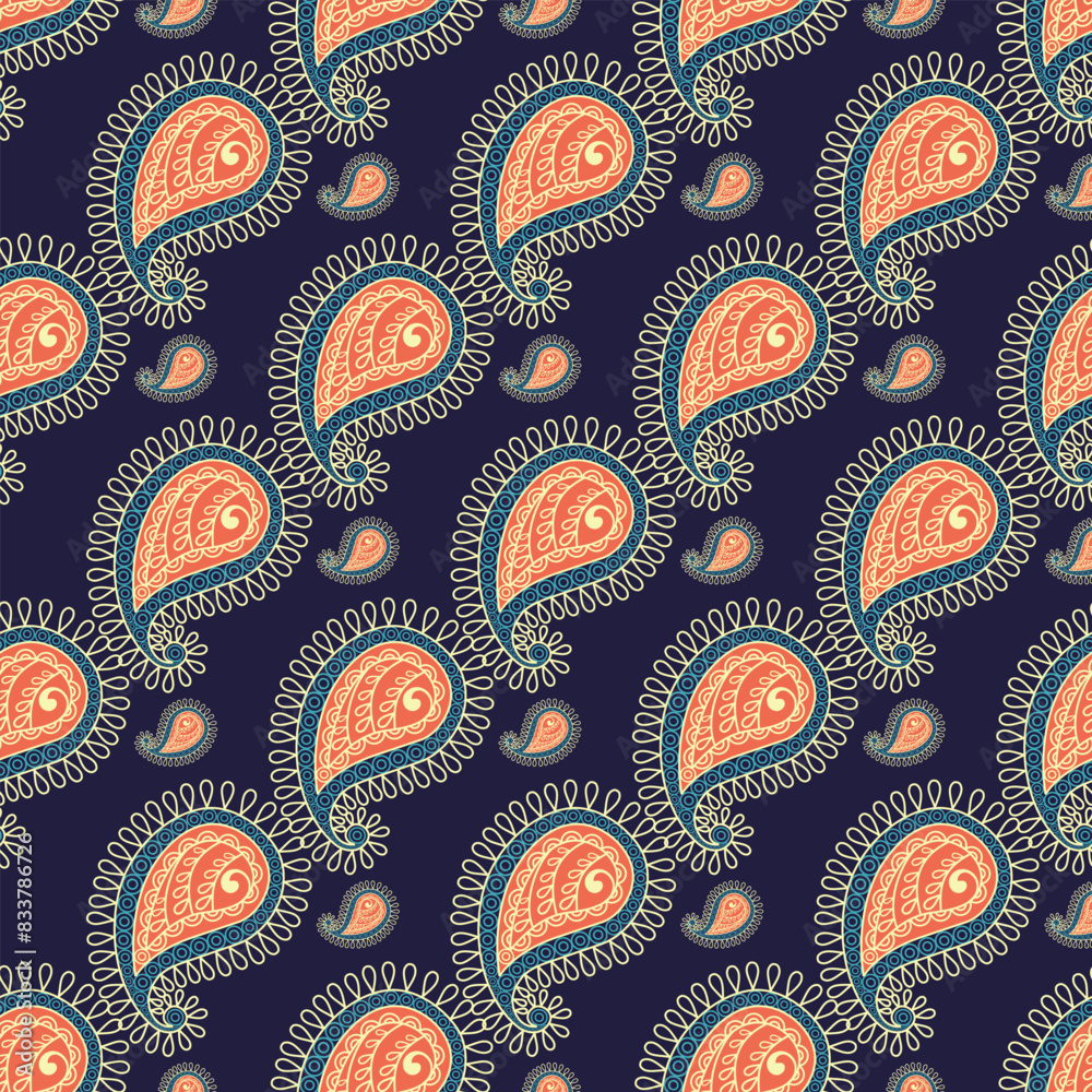 Naklejka premium Filigree Paisleys Seamless Vector Pattern Design