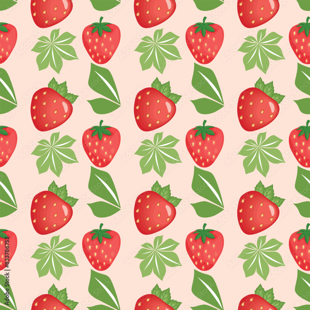 Flamboyant Strawberry Seamless Vector Pattern Design Flamboyant Strawberry Seamless Vector Pattern Design