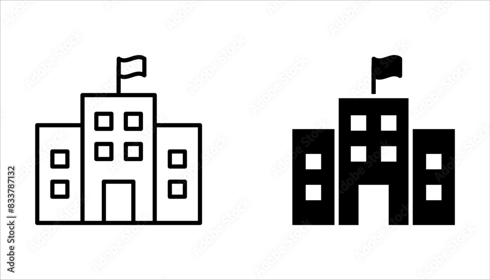 High school building line icon set, outline vector sign, linear style pictogram isolated on white background.