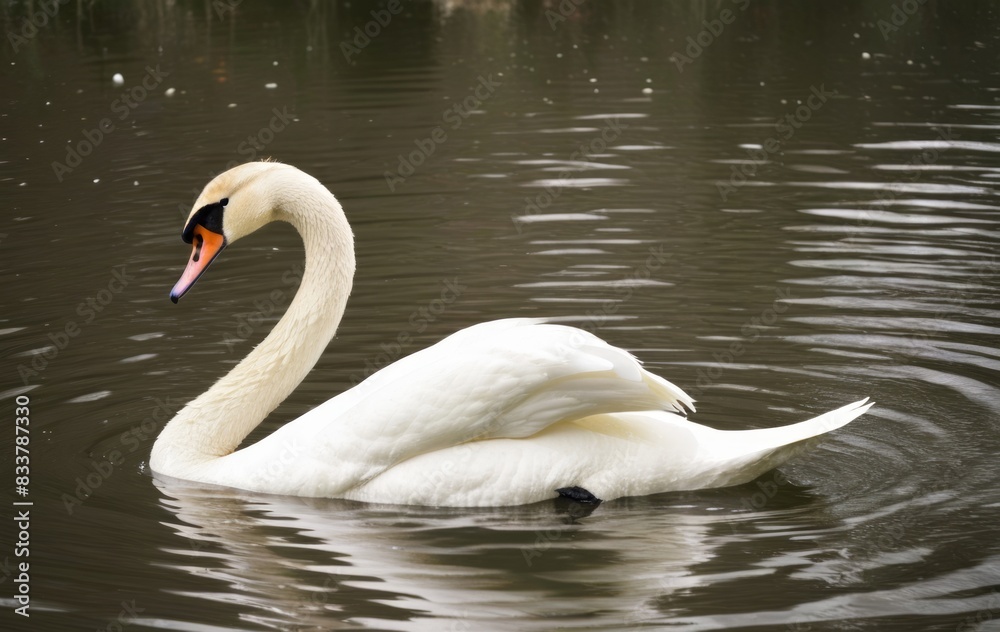 Fototapeta premium white swan bird swims on the lake