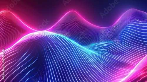 Abstract neon background, blue and pink color, dynamic background with thin lines.