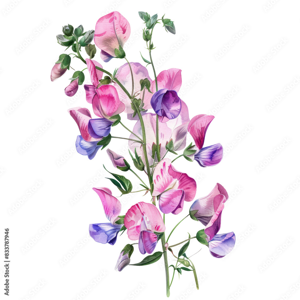 Fototapeta premium A purple Lathyrus odoratus flower isolated on a white background