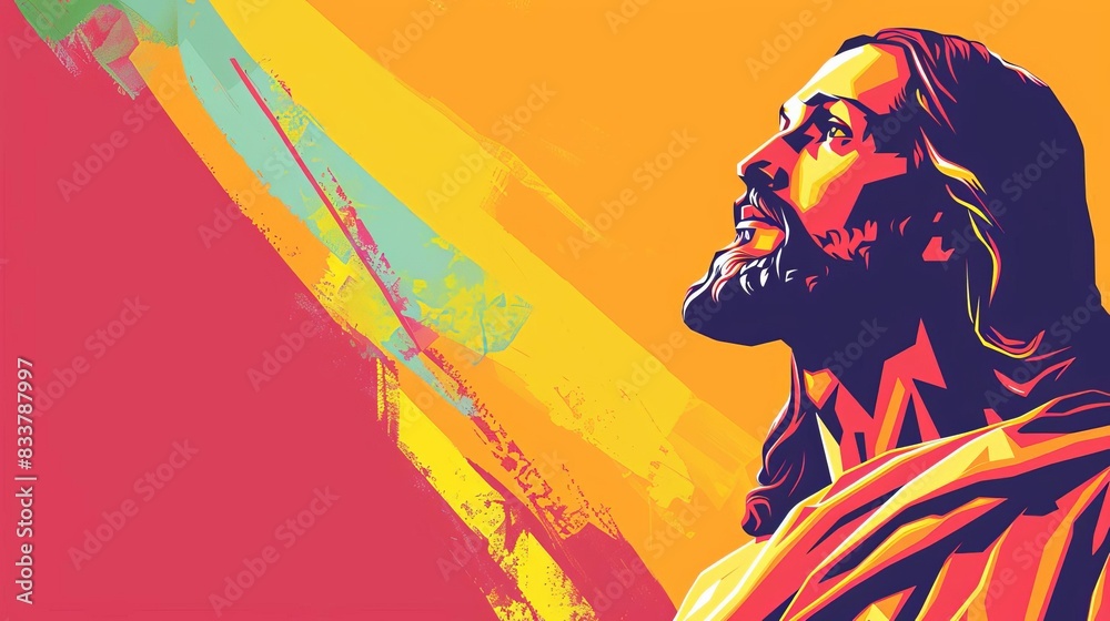 Fototapeta premium colorful vector illustration of jesus christ with copy space on vibrant background