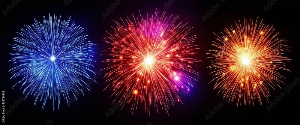 Fototapeta premium Vibrant fireworks explosion isolate on black background
