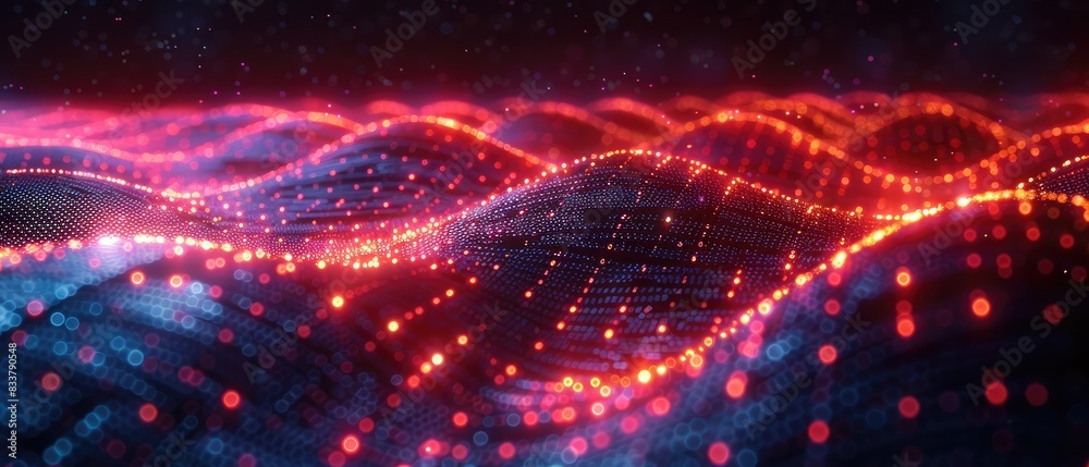 a digital dreamscape where red and blue lights dance across the network of cyberspace creating a visual symphony of data in motion