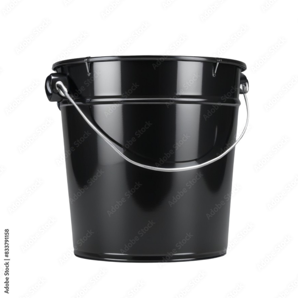 Front view of empty unpainted black plastics bucket on Isolated transparent background png. generated with AI Front view of empty unpainted black plastics bucket on Isolated transparent background png. generated with AI