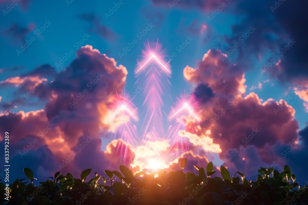 A dynamic 3D artwork featuring arrows ascending in a staggered formation A dynamic 3D artwork featuring arrows ascending in a staggered formation