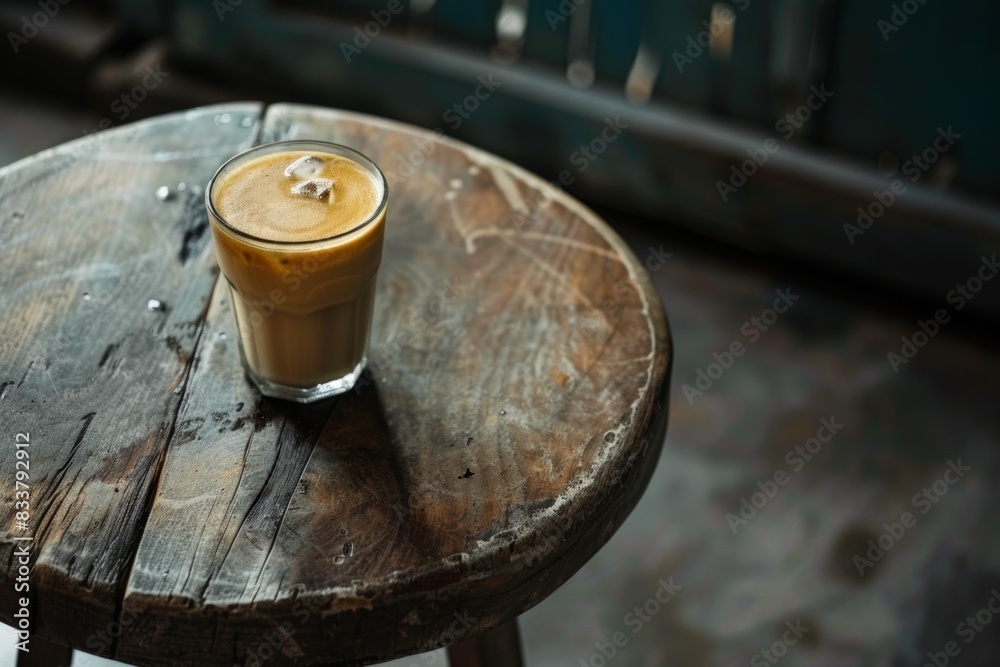 Freshly Brewed Glass of Iced Coffee on Rustic Wooden Table Freshly Brewed Glass of Iced Coffee on Rustic Wooden Table