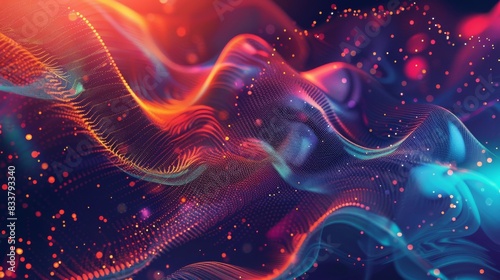 Futuristic Gradient Background with Neon Colors and Holographic Particles © Wedee