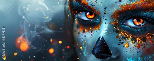 Generate a background with Halloween face painting and space for text © ngstock