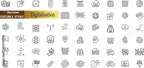 Digitalisation web icons. Digital technology icons such as cloud computing  artificial intelligence  mobile