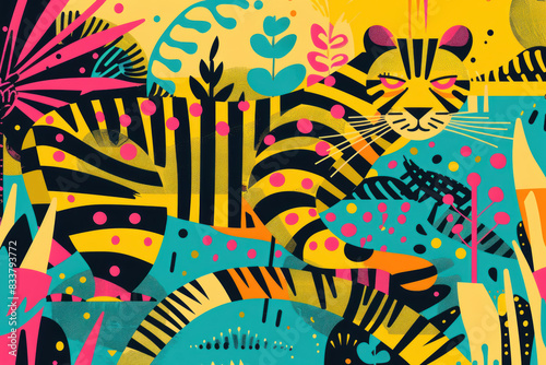 Abstract Animal Art, Bold outlines with bright colors, Playful and Modern, Artistic Illustration photo