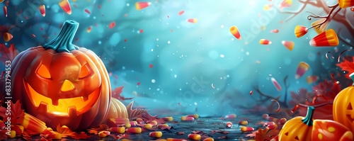 Illustrate a Halloween candy bar with space for text photo
